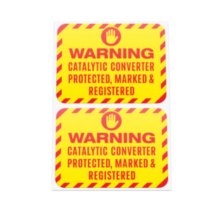 2x WARNING CATALYTIC CONVERTER PROTECTED Stickers
