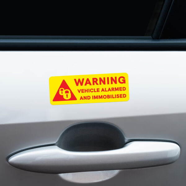 3x WARNING VEHICLE ALARMED AND IMMOBILISED Stickers - Image 2