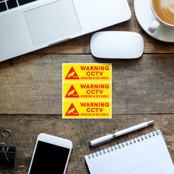 3x WARNING CCTV OPERATING IN VEHICLE Stickers - Image 3