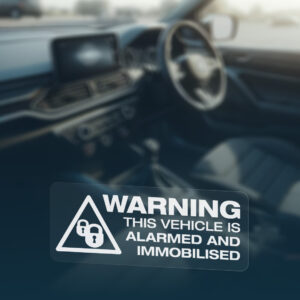 3x WARNING VEHICLE ALARMED AND IMMOBILISED Stickers