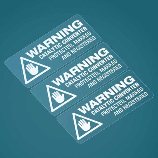 3x WARNING CATALYTIC CONVERTER PROTECTED Stickers